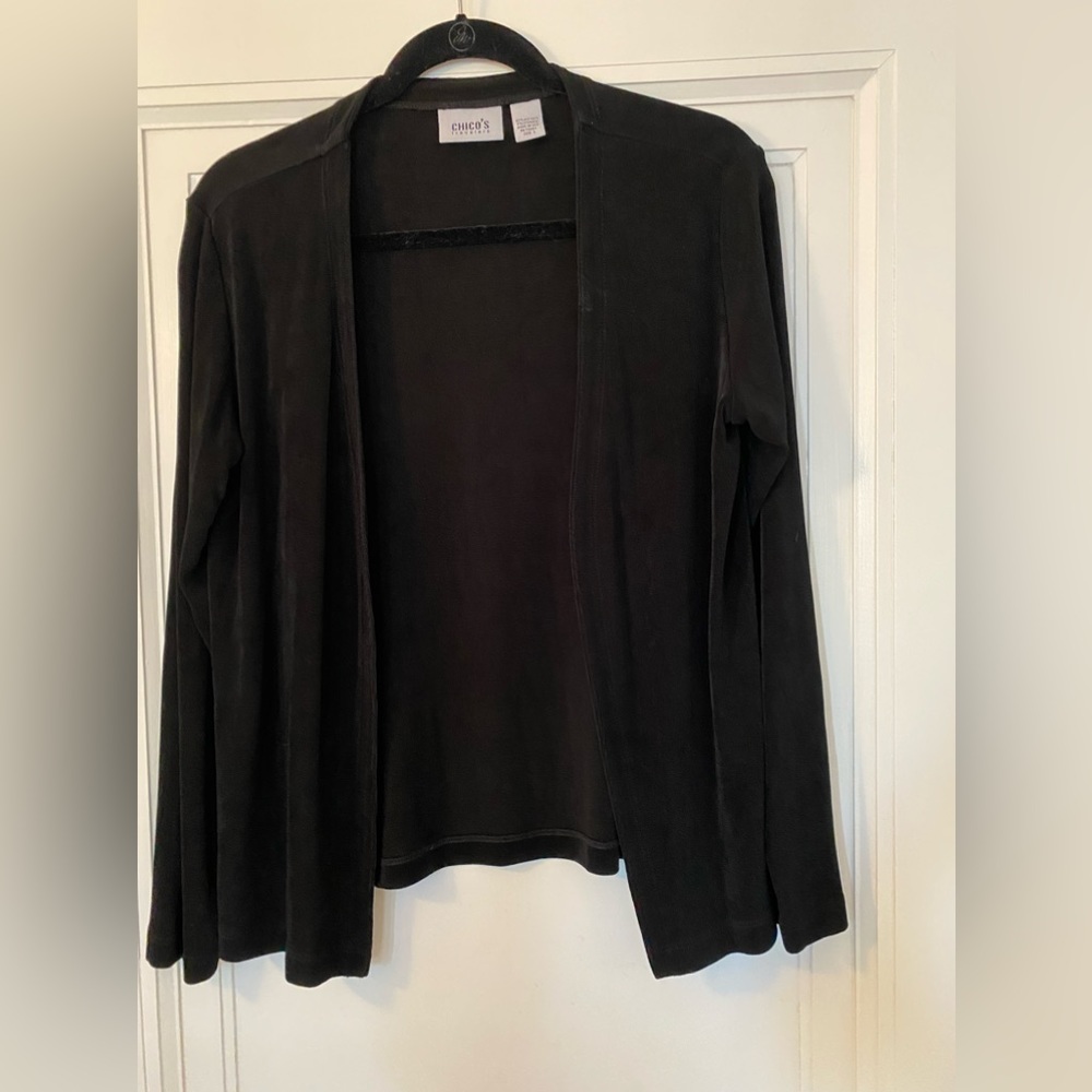 Chico black cardigan. Size 1 on chico size scale.